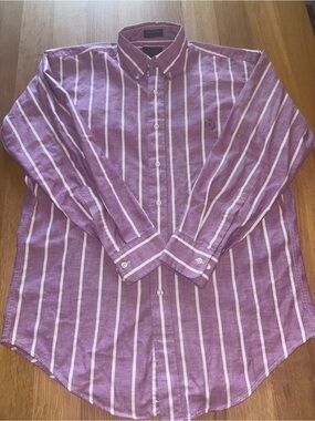 Vintage Chap’s Ralph Lauren Men's Purple Striped Button-Down Shirt (15, 32/33)